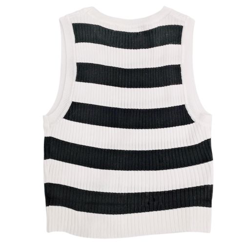 Blusa cropped en bicolor de cuello redondo desmangada para mujer