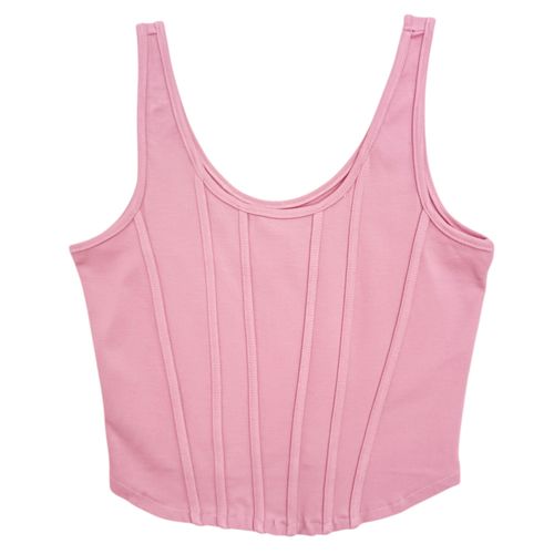 Crop top color rosa tipo corset de cuello redondo para mujer