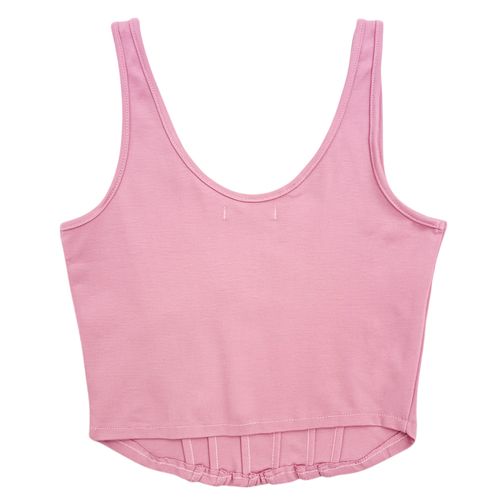 Crop top color rosa tipo corset de cuello redondo para mujer