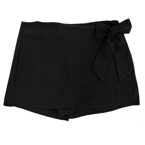 Falda short color negro con laza decorativa para mujer