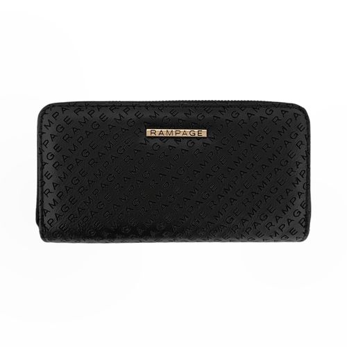 Billetera estilo zip around color negro con doble compartimiento para mujer