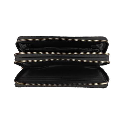 Billetera estilo zip around color negro con doble compartimiento para mujer