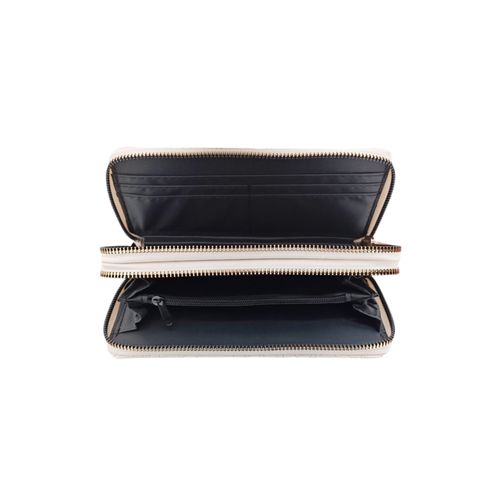 Billetera color blanco estilo zip around con doble compartimiento para mujer
