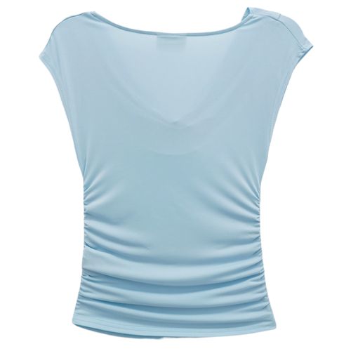Blusa color celeste con escote drapeado para mujer