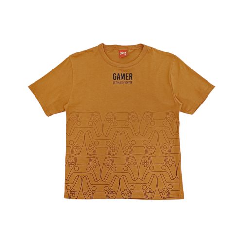 Camiseta color café con mangas cortas y cuello redondo para niño