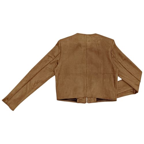 Chaqueta color café estilo casual con cierre de zíper para mujer