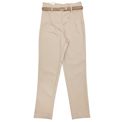 Pantalón skinny color beige con cincho para mujer
