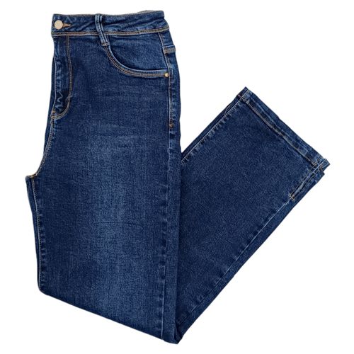 Straight jeans curvy color azul oscuro con diseño lavado para mujer