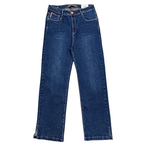 Straight jeans curvy color azul oscuro con diseño lavado para mujer