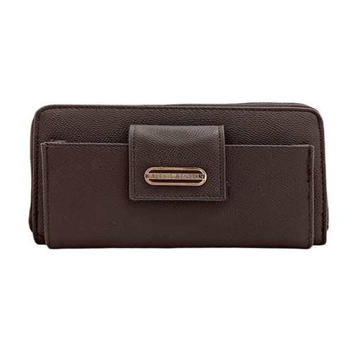 Billetera zip around color café diseño con textura para mujer