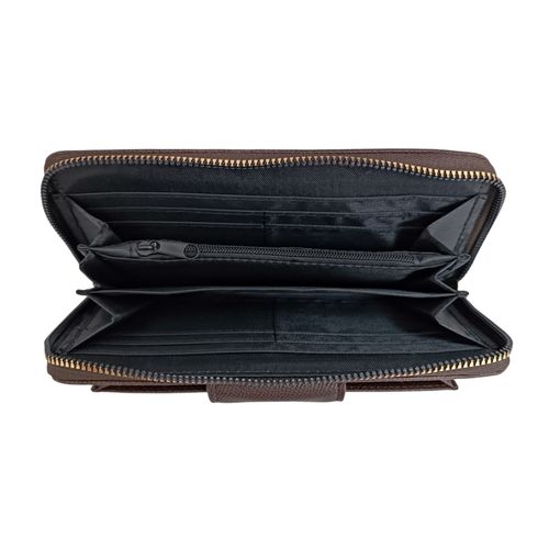 Billetera zip around color café diseño con textura para mujer