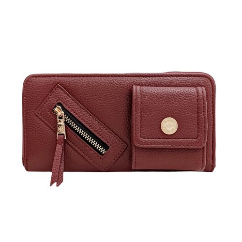 Billetera zip around color borgoña diseño con textura para mujer