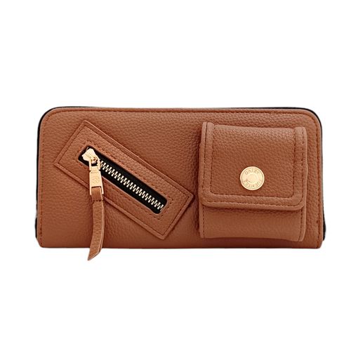 Billetera zip around color café diseño con textura para mujer
