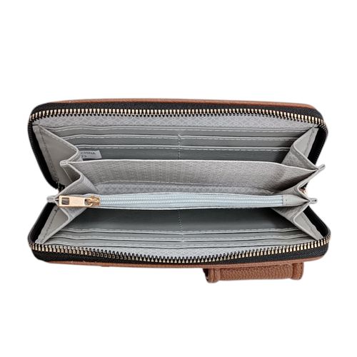 Billetera zip around color café diseño con textura para mujer