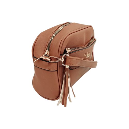 Crossbody color café con correa ajustable y removible para mujer