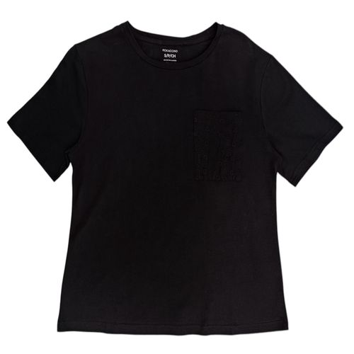 Camiseta color negro con bolsillo calado para mujer