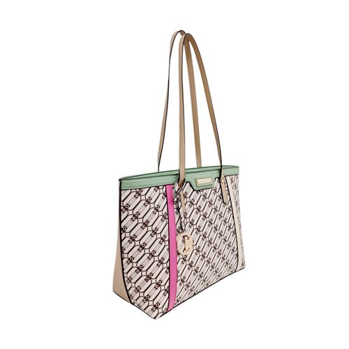 Cartera tote multicolor con estampado de marca para mujer