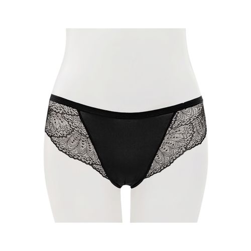 Panty tipo bikini color negro de encaje floral para mujer