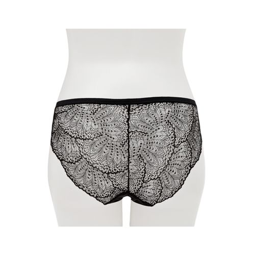 Panty tipo bikini color negro de encaje floral para mujer