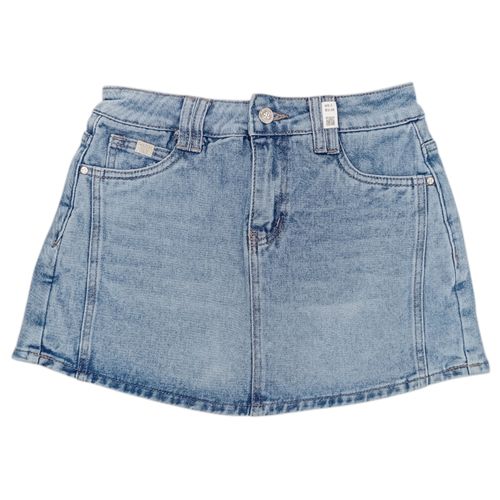 Falda short color azul claro denim de cintura alta para mujer