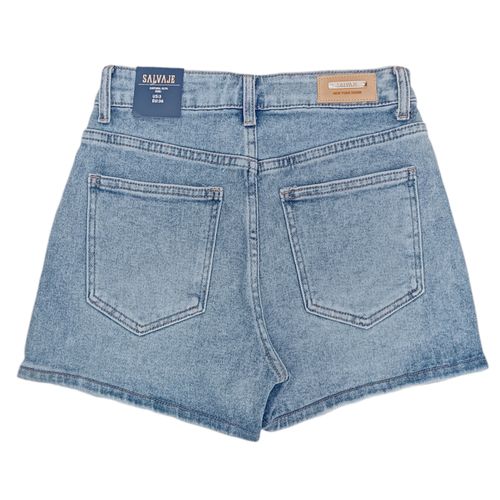 Falda short color azul claro denim de cintura alta para mujer