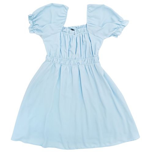 Vestido de color celeste con mangas cortas de vuelo para mujer