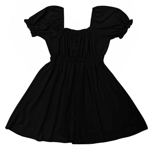 Vestido de color negro en mangas cortas con vuelo para mujer