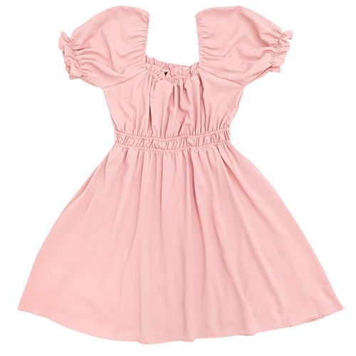 Vestido de color rosa en mangas cortas con vuelo para mujer