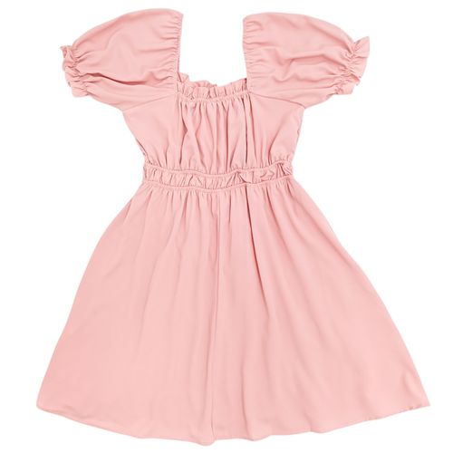 Vestido de color rosa en mangas cortas con vuelo para mujer