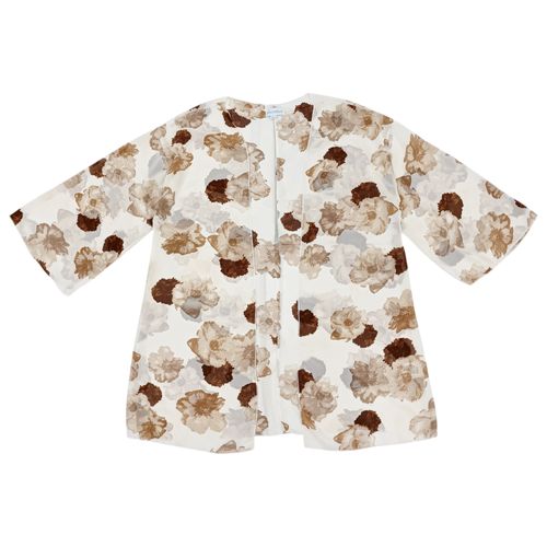 Salida de baño color café con diseño floral tipo kimono para mujer