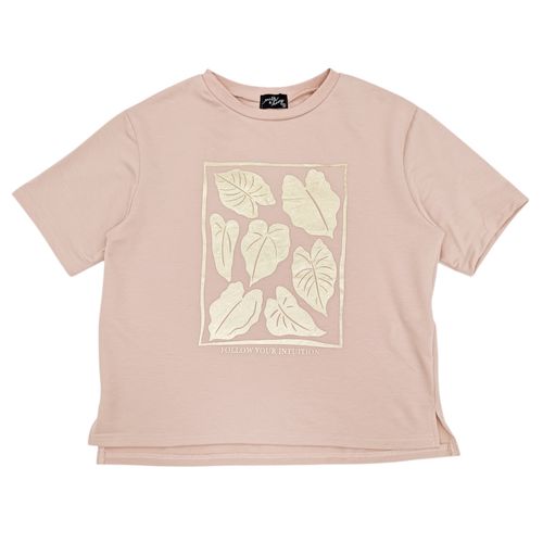 Camiseta color rosa con diseño estampado de hojas para mujer
