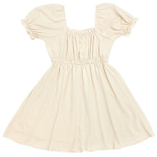 Vestido de color beige en mangas cortas con vuelo para mujer