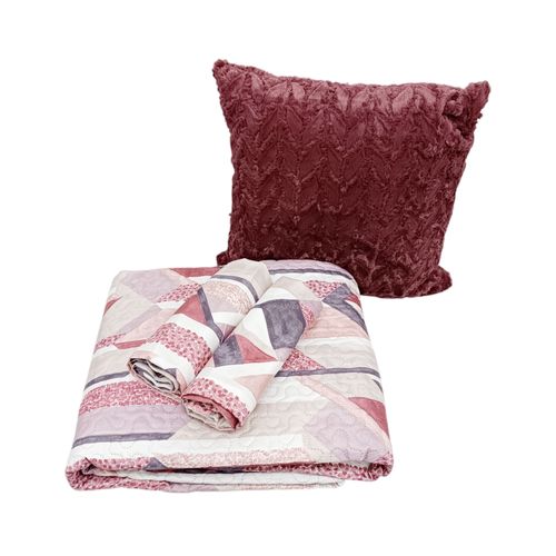 Set de cubrecama King en color rosa con diseño estampado 4 piezas