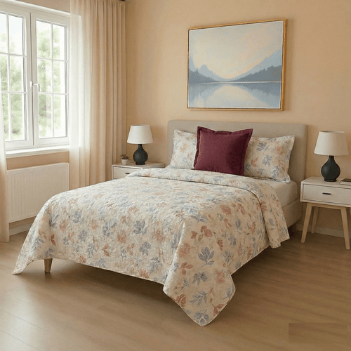 Set de cubrecama King en color café con diseño estampado 4 piezas