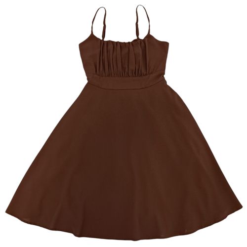 Vestido color café de vuelo con abertura en la espalda para mujer