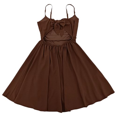 Vestido color café de vuelo con abertura en la espalda para mujer