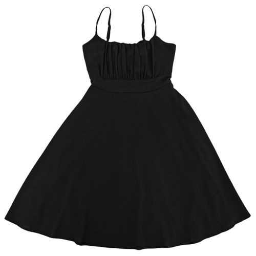 Vestido color negro de vuelo con abertura en la espalda para mujer