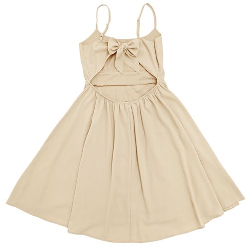 Vestido color beige de vuelo con abertura en la espalda para mujer