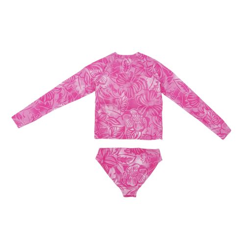Traje de baño de 2 piezas UV manga larga en color fucsia para niña
