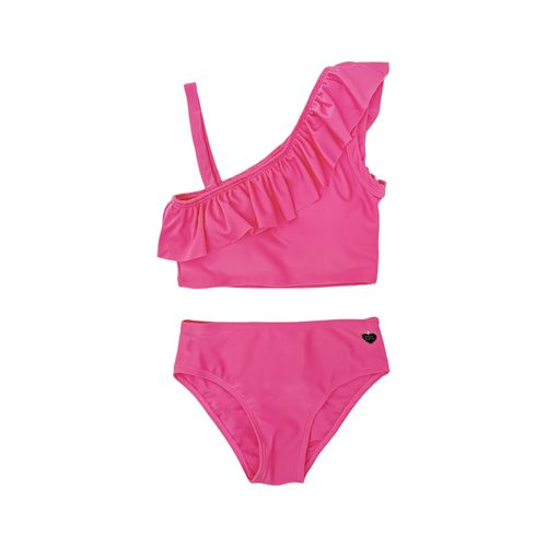 Bikini color fucsia con top de revuelo para niña