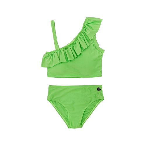 Bikini color verde con top de revuelo para niña