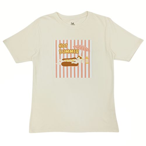 Camiseta oversize en color ivory con divertido estampado para mujer