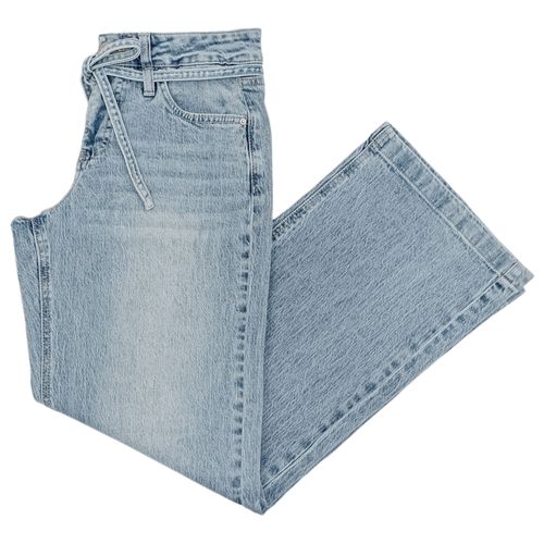 Wide leg jeans color azul claro lavado con detalle de laza para mujer