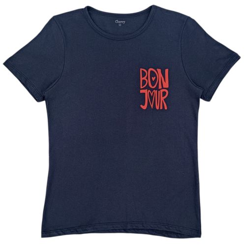 Camiseta color azul oscuro de estilo básico de cuello redondo para mujer