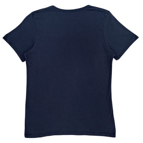 Camiseta color azul oscuro de estilo básico de cuello redondo para mujer