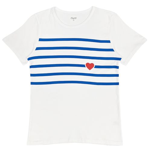 Camiseta de cuello redondo color blanco con detalle de corazón para mujer