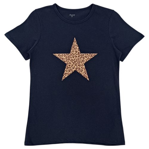 Camiseta de cuello redondo y mangas cortas color azul oscuro para mujer