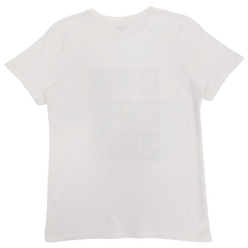 Camiseta color blanco con estampado multicolor en cuello redondo  para mujer