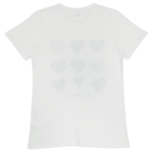Camiseta color blanco con detalle de corazones y mangas cortas para mujer