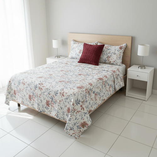 Set de 4 piezas de cubrecama Queen color café estampado